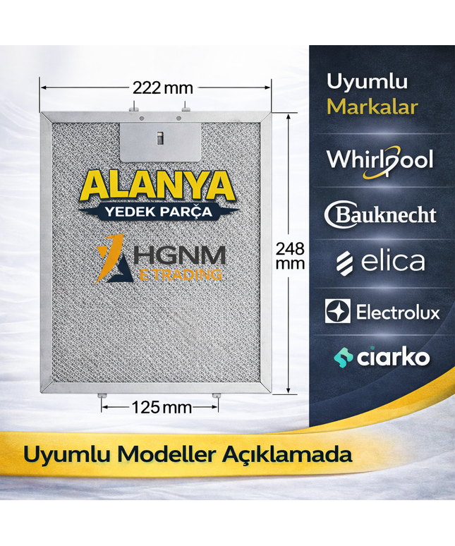 25x22 cm (248x222 mm) Davlumbaz Yağ Filtresi – 482000031147 | Whirlpool, Bauknecht, Elica, Electrolux Uyumlu