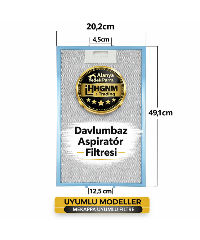 490x200 Mekappa Davlumbaz Filtresi 202x491 mm Metal Telli Yağ Filtresi Aspiratör Uyumlu 20x49 cm