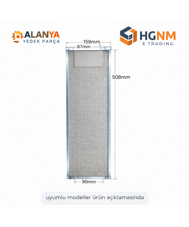 508x159 mm Davlumbaz Filtresi 4055344149, GRI0112374A, 50268370009, 5026837000, ELICA, ZANUSSI, AEG