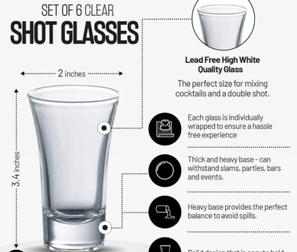 6-Pack Heavy Base Shot Glass Set, 2-Ounce Shot Glasses
