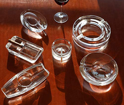 Pasabahce Crystal Glass Cigar Ashtray for Patio, Heavy, Handmade, Luxury, Outdoor, Indoor, Home, Office (Long with 2 Holders)
