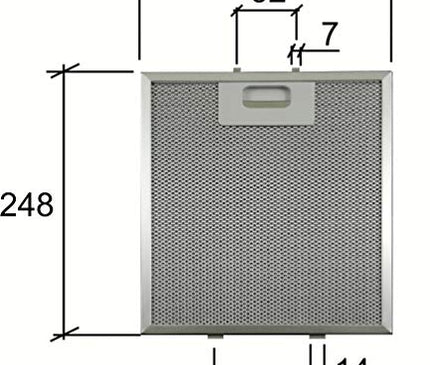 482000031147 Dunstabzugsfilter - 248 x 222 mm - 480122102126 C00344909, 50299664008, GF04MC Whirlpool, Bauknecht, Elica, Electrolux