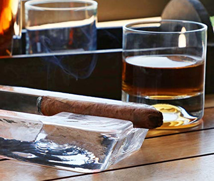 Paşabahçe Large Heavy Glass Cigar Ashtray for Men, Outdoor Ashtray for Patio, Cigar Lovers Gift Set for Smokers (Rectangular Large)