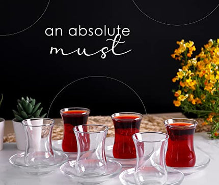 Turkish Tea Glasses and Saucers Set (12 Pieces), Arabic Persian Tea Cups (4oz/120ml)