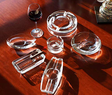 Pasabahce Crystal Glass Cigar Ashtray for Patio, Heavy, Handmade, Luxury, Outdoor, Indoor, Home, Office (Long with 2 Holders)