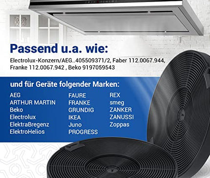 Kohlefilter Dunstabzugshaube 2Stk 155mmØ Ersatz für AEG Aktivkohlefilter 405509371/2 - Фильтр для Dunstabzugshauben Zanussi, AEG, Beko