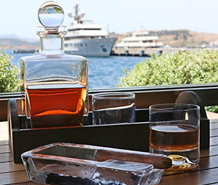 Paşabahçe Large Heavy Glass Cigar Ashtray for Men, Outdoor Ashtray for Patio, Cigar Lovers Gift Set for Smokers (Rectangular Large)