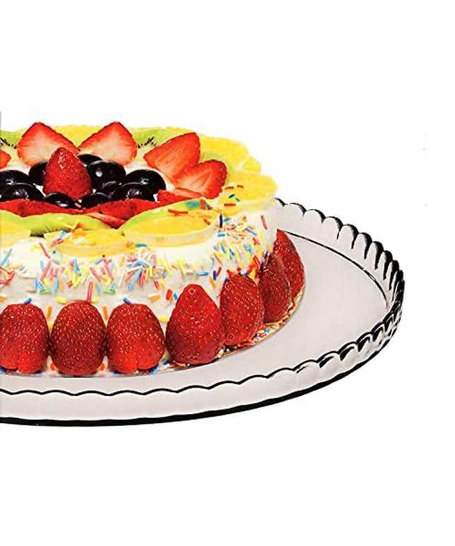 Pasabahce Premium Clear Glass Servicing Tray, Uniqe Desing Cake Stands, Server Plate,