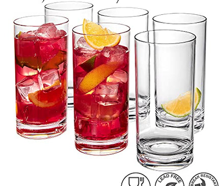 16-Ounce Plastic Tumblers (Set of 6), Plastic Drinking Glasses, All-Clear High-Balls, Reusable Plastic Cups, BPA-Free, Shatter-Proof, Dishwasher-Safe