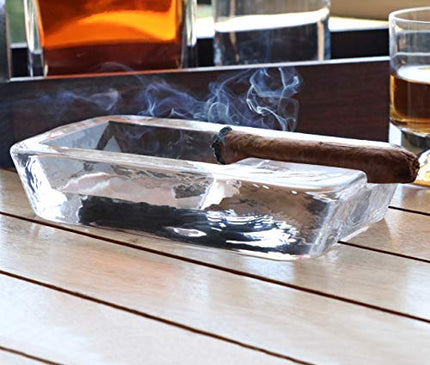 Paşabahçe Large Heavy Glass Cigar Ashtray for Men, Outdoor Ashtray for Patio, Cigar Lovers Gift Set for Smokers (Rectangular Large)