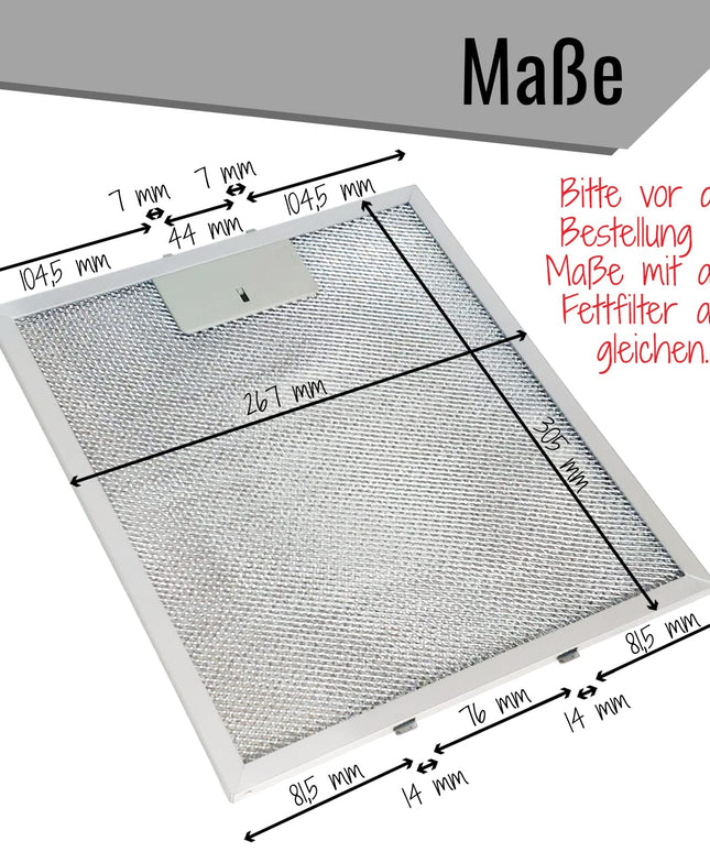 2x Metallfettfilter für Dunstabzugshaube 305x267mm Filtergitter für AEG Electrolux