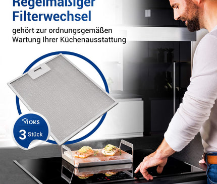 Dunstabzugshaube Filter Metall 310x250mm SET 3x Ersatz für Metallfettfilter Bosch 00353110 & Dunstabzug Filter / Metallfilter für Dunstabzugshaube Bosch / Filter Abzugshaube Constructa