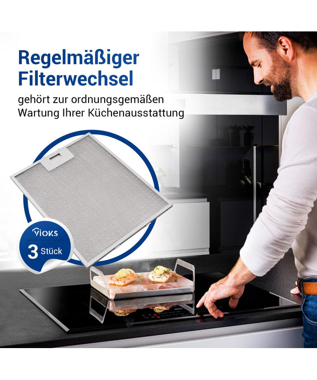 Dunstabzugshaube Filter Metall 310x250mm SET 3x Ersatz für Metallfettfilter Bosch 00353110 & Dunstabzug Filter / Metallfilter für Dunstabzugshaube Bosch / Filter Abzugshaube Constructa
