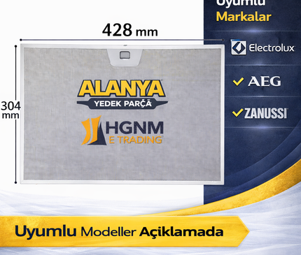 Electrolux EFV716K Davlumbaz Tel Filtresi 428x304 mm / 430x305 mm Uyumlu Yedek Parça 80877780