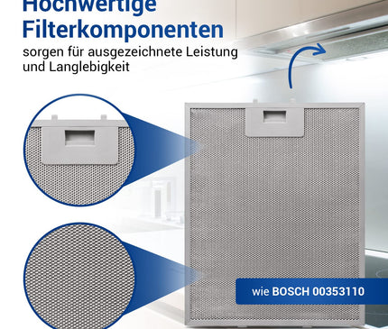 Dunstabzugshaube Filter Metall 310x250mm SET 3x Ersatz für Metallfettfilter Bosch 00353110 & Dunstabzug Filter / Metallfilter für Dunstabzugshaube Bosch / Filter Abzugshaube Constructa