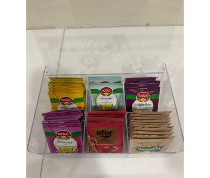 Deluxe Acrylic Tea Box Organizer: A Multifunctional Storage Solution with Six Compartments for Tea Bags, Coffee, Teacup, Infuser, and Lid - Perfect for Home and Kitchen Use