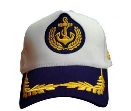 All-Season Unisex Sailor's Cap – Adjustable Navy Blue & White Captain's Hat with Timeless Rudder & Anchor Design, Breathable Cotton Fabric – Gender-Neutral Nautical Fashion for Sailing & Sports
