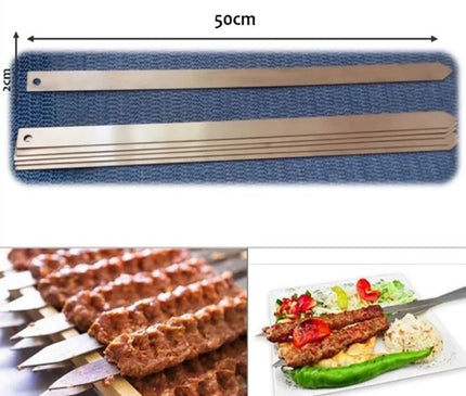 50cm Adana Kebab Skewers - Premium Galvanized Iron for Delicious Doner Meat Grilling and Shish Cooking Wide Flat BBQ