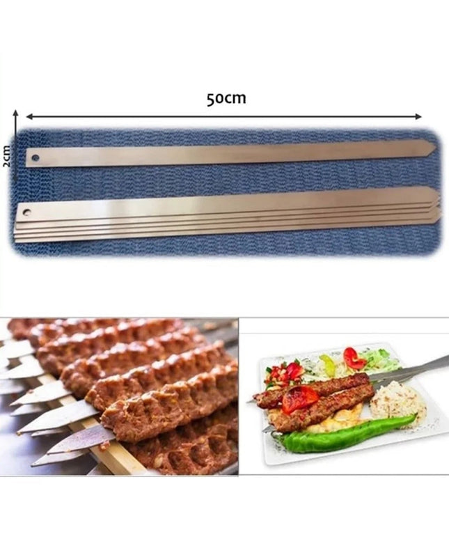 50cm Adana Kebab Skewers - Premium Galvanized Iron for Delicious Doner Meat Grilling and Shish Cooking Wide Flat BBQ