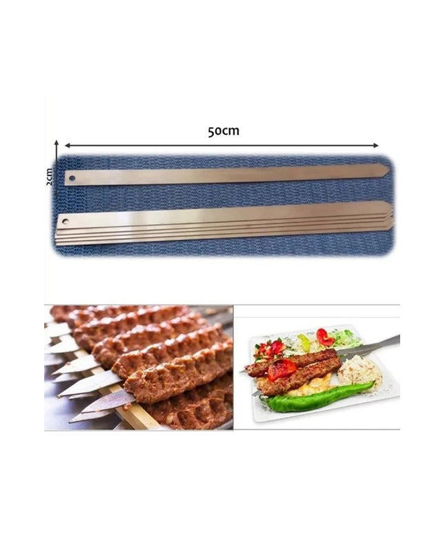 50cm Adana Kebab Skewers - Premium Galvanized Iron for Delicious Doner Meat Grilling and Shish Cooking Wide Flat BBQ