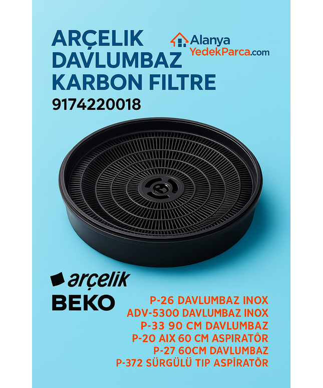 Arçelik Davlumbaz Karbon Filtre 9174220018 - P180, P22, P33, P95, ADV Serisi Uyumlu