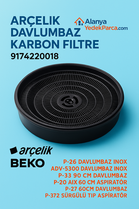 Arçelik Davlumbaz Karbon Filtre 9174220018 - P180, P22, P33, P95, ADV Serisi Uyumlu
