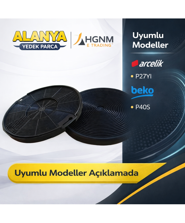 Arçelik: P27YI Beko: P40S Uyumlu Davlumbaz Karbon Filtre Seti 152x152x10 mm 2’li Kömürlü Filtre