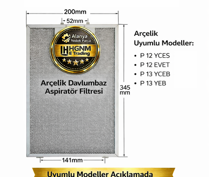 Arçelik  P 12 YCES, P 12 EVET, P 13 YCEB, P 13 YEB  Uyumlu Davlumbaz Aspiratör Filtresi 345x200mm – 11010157