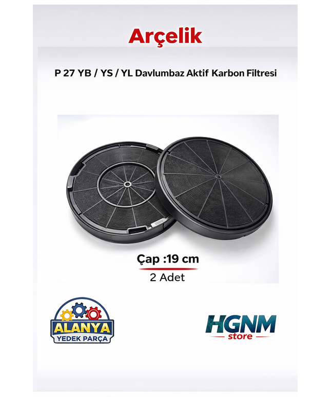 Arçelik Uyumlu P27 YS / YB / YL Davlumbaz Aspiratör Karbon Filtresi 19 cm (2 Adet)