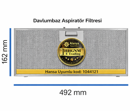 Aspiratör Teli Hansa 1044121 Davlumbaz Yağ Filtresi 492x162x9 mm – Alüminyum Filtre