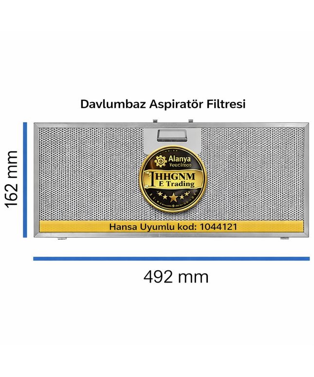Aspiratör Teli Hansa 1044121 Davlumbaz Yağ Filtresi 492x162x9 mm – Alüminyum Filtre
