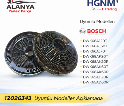 Bosch Davlumbaz Karbon Filtre 12026343 DWK66AJ20T, DWK66AJ60T, DWK66AJ70T, DWK68AK20T, DWK68AK20R, DWK68AK60T, DWK68AK60R, DWK65AD20R, DWK65AD60R