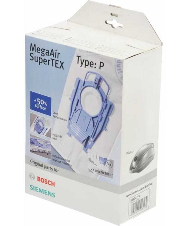Bosch Ergomaxx Elektrikli Süpürge P Tipi Toz Torbası – Megafilt Supertex, Orijinal, 4’lü Set + Filtre