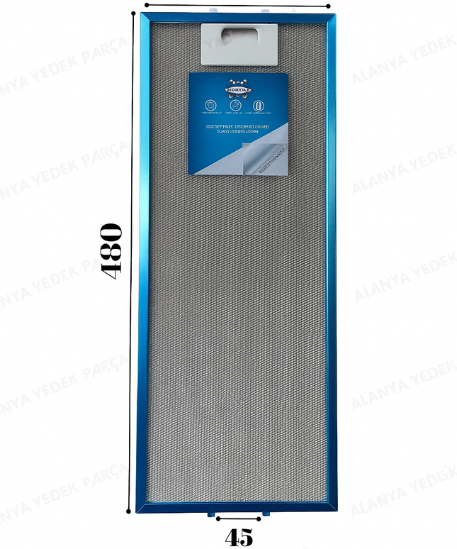 190x480 Aspiratör Davlumbaz Filtresi 19x48 – Alt ve Üst Tırnak Aralığı 4,5 cm – Yedek Parça Uyumlu