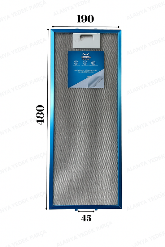 190x480 Aspiratör Davlumbaz Filtresi 19x48 – Alt ve Üst Tırnak Aralığı 4,5 cm – Yedek Parça Uyumlu