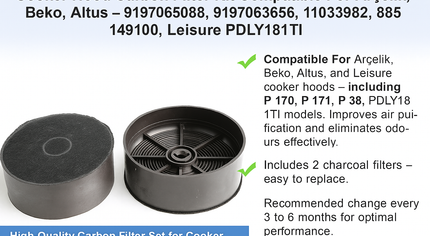 Arçelik Beko Altus Leisure Compatible Hood Carbon Filter Set - 9197065088, 9197063656, 11033982, 8851491100, PDLY181TI