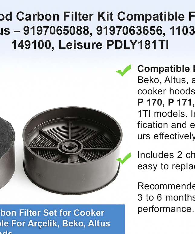 Arçelik Beko Altus Leisure Compatible Hood Carbon Filter Set - 9197065088, 9197063656, 11033982, 8851491100, PDLY181TI