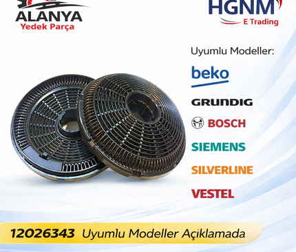 Davlumbaz Karbon Filtre 12026343 Vestel: AD60330B, AD60330S, AD6081BC, AD6081BCY, AD60041RB, AD60041RS, AD93320B, AD93320G, AD93320S, AD63330B, AD63330G, AD63330S, AD63340B, AD63340G, AD63340S, AD609011BC, AD609112BC, AD609112GC, AD609112SC, AD6091SCY