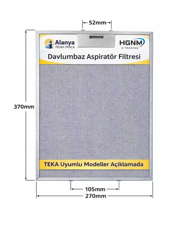 27x37 Aspiratör Filtre Teli Teka 81460065 Uyumlu Davlumbaz Metal Yağ Filtresi 370x270 mm