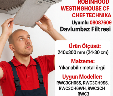 ROBINHOOD WESTINGHOUSE CHEF TECHNIKA Uyumlu 08087609 Davlumbaz Filtresi 240x300 mm Alüminyum Yağ Filtresi 24x30 cm