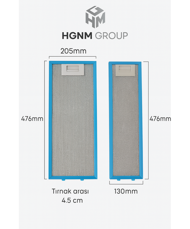 Davlumbaz Filtre Seti 475x130 mm + 475x205 mm – Esty 1350, 1390, İntegrа 60, Kamilla 600 Uyumlu Alüminyum Yağ Filtresi