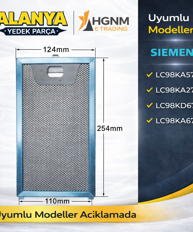 Davlumbaz Metal Yağ Filtresi 00746790 254x124 mm Aspiratör Kaset Süzgeç Filtre Teli Siemens: LC98KA571, LC98KA271, LC98KD672, LC98KA671