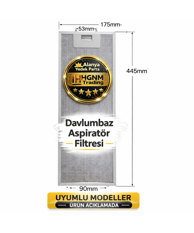 Davlumbaz Metal Yağ Filtresi 445x175 mm – Bosch 00352813 Uyumlu Alüminyum Filtre | Balay, Neff, Kuppersbusch, Lynx, Pitsos Modelleri ile Uyumlu | Yıkanabilir Mutfak Aspiratör Filtresi