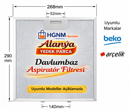 Davlumbaz Yağ Filtresi 268x290 mm – 9194016051 Uyumlu Beko & Arçelik Metal Tel Filtre