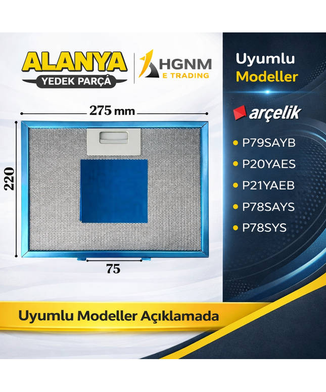 GF024A 27.6x21.9 cm Metal Yağ Filtresi – Beko / Elica Uyumlu (9178006563) Arçelik P79SAYB, P20YAES, P21YAEB, P78SAYS, P78SYS