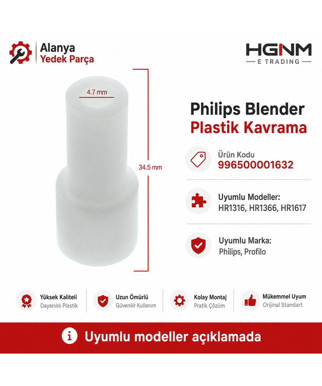 Philips Blender Plastik Kavrama Dişlisi HR1316 HR1366 HR1617 Profilo Uyumlu 996500001632 