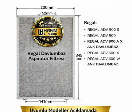 Regal ADV 900 S, ADV 900, ADV 900 A X ANK, ADV 600 X, ADV 600 W ANK Davlumbaz Aspiratör Filtresi 345x200mm – 11010157  Süzgeç, Tel, Kaset, Filtre