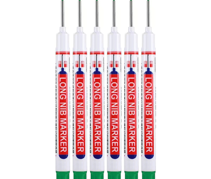 6Pcs/Set 20mm Eco-Friendly Long Nib Head Marker: Waterproof, Fast-Drying Metal Perforating Pen for Woodworking, Furniture Decoration, and Industrial Use - The Ultimate Multi-Purpose Marking Tool