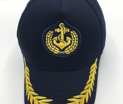All-Season Unisex Sailor's Cap – Adjustable Navy Blue & White Captain's Hat with Timeless Rudder & Anchor Design, Breathable Cotton Fabric – Gender-Neutral Nautical Fashion for Sailing & Sports