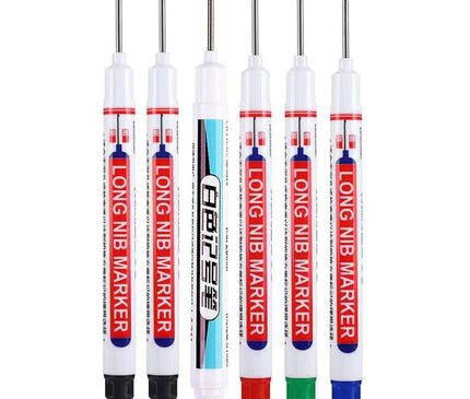 6Pcs/Set 20mm Eco-Friendly Long Nib Head Marker: Waterproof, Fast-Drying Metal Perforating Pen for Woodworking, Furniture Decoration, and Industrial Use - The Ultimate Multi-Purpose Marking Tool
